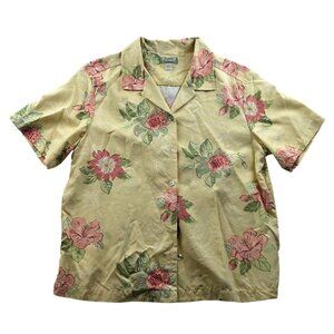 Tommy Bahama Mens Hawaiian Shirt Large Floral Silk Button Up Short Sleeve Yellow